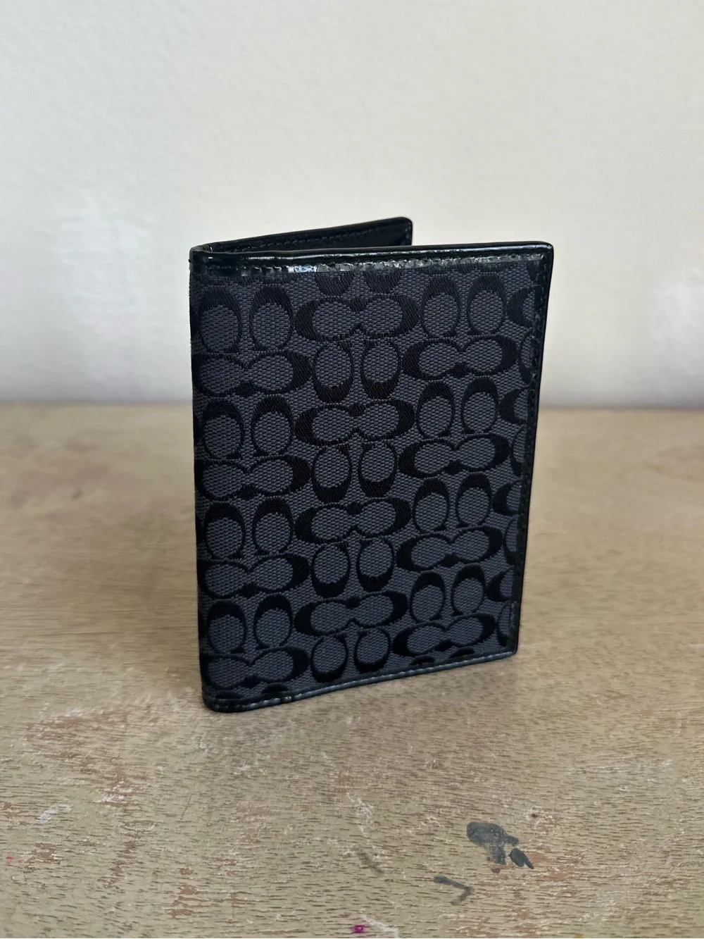 Coach Signature Print Passport Travel Document Card Holder Wallet